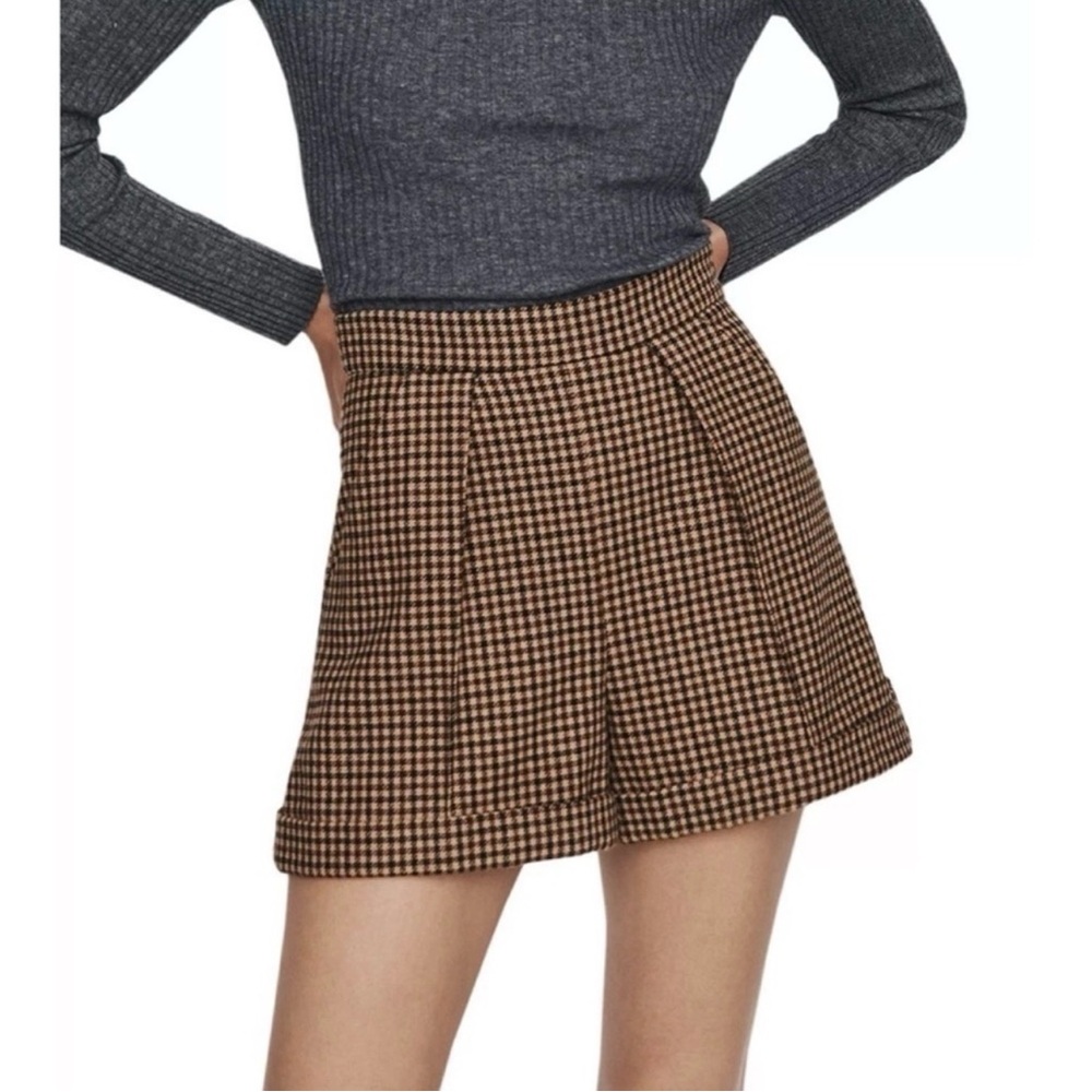 Maje Ilro Wool-Blend Pleated Houndstooth Shorts size 36/S